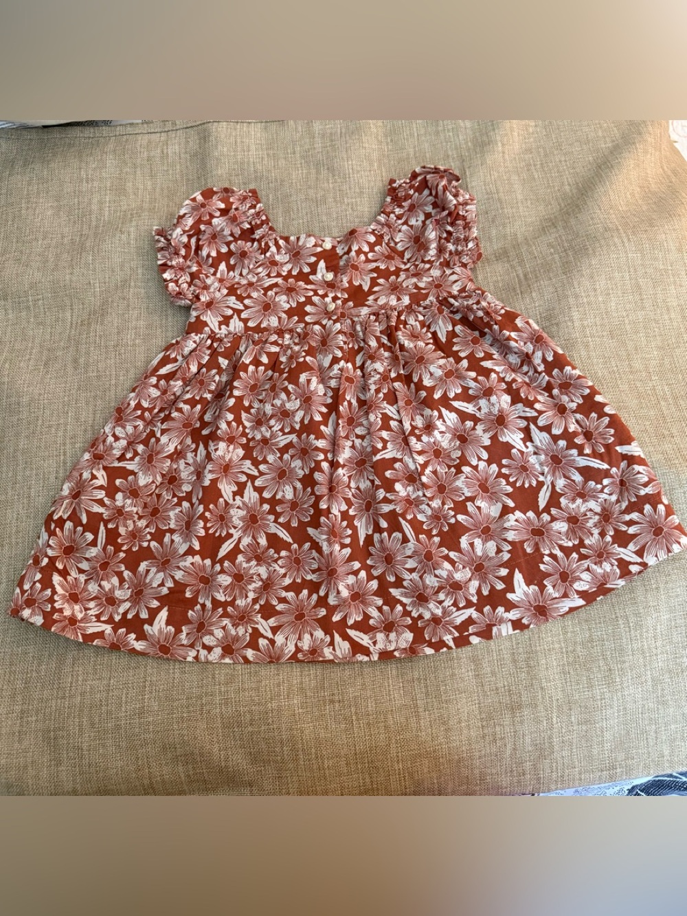 Baby GAP Girls Rust Floral Puff-Sleeve dress with White Daisy Print